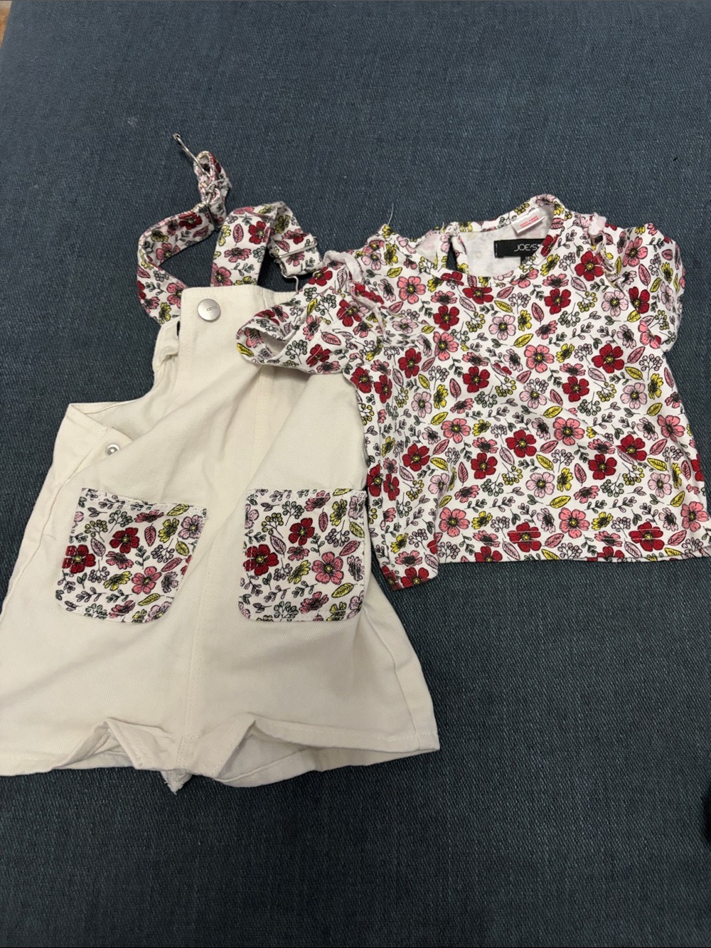 Joe Fresh Pink Floral Short Sleeve Tee/ Dress Romper with Red Accents